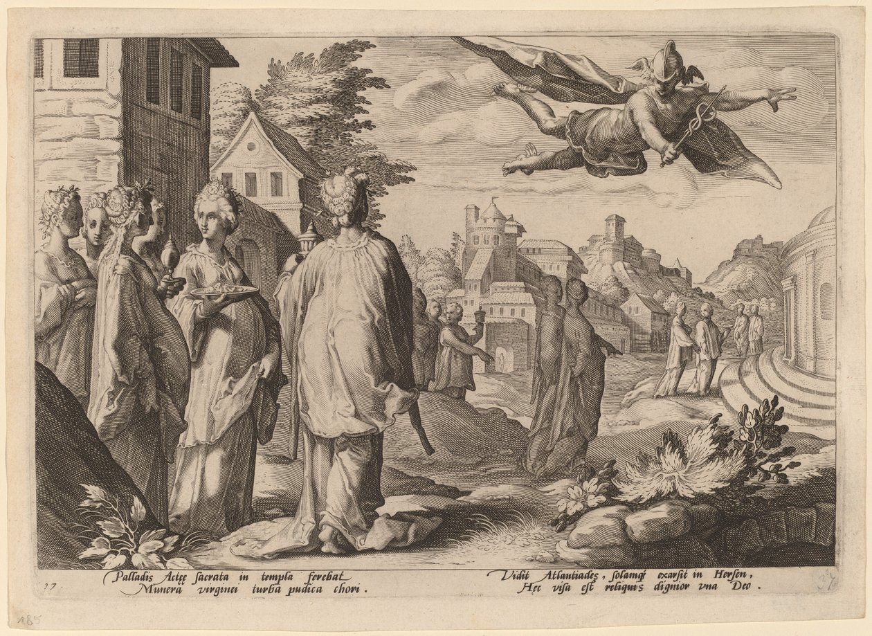 Mercury beleszeret Herse-be alkotó: Workshop of Hendrick Goltizus, after Hendrick Goltzius