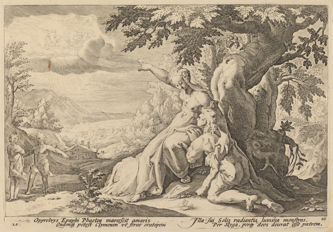 Clymene sürgeti Phaetont, hogy találja meg Heliost alkotó: Workshop of Hendrick Goltzius, after Hendrick Goltzius
