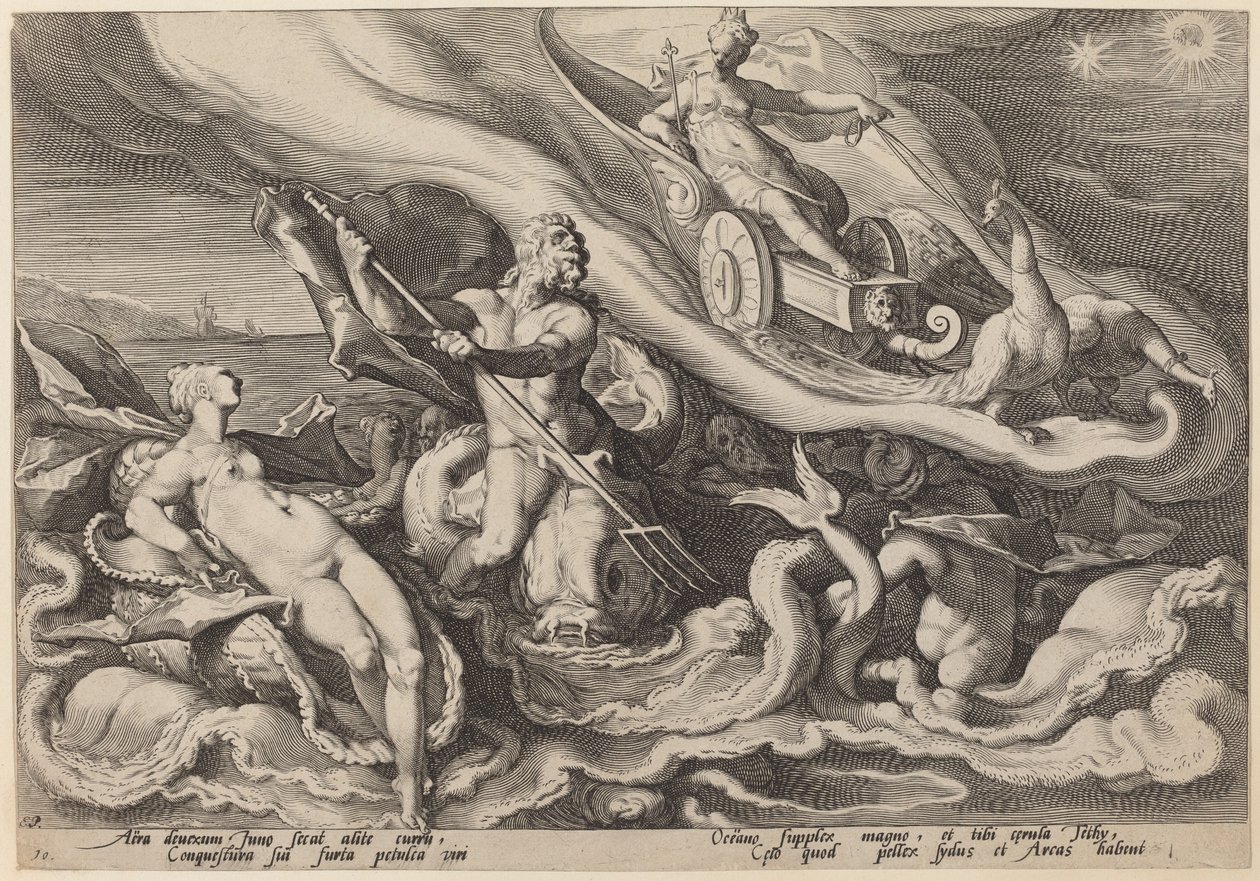Juno panaszkodik Oceanusnak és Tethysnek Callisto miatt alkotó: Workshop of Hendrick Goltzius, after Hendrick Goltzius