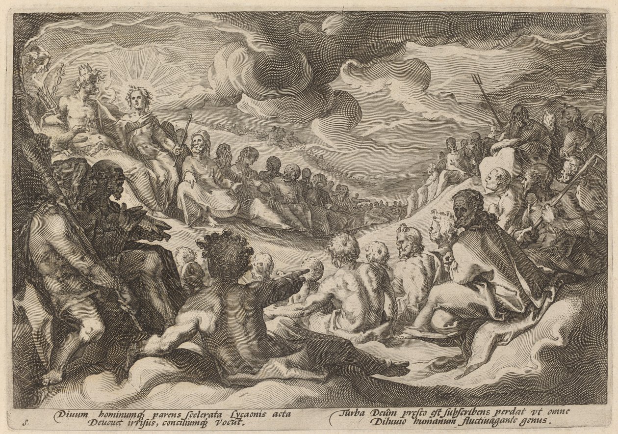 Jupiter az istenek tanácsát kéri az Univerzum pusztulásával kapcsolatban alkotó: Workshop of Hendrick Goltzius, after Hendrick Goltzius