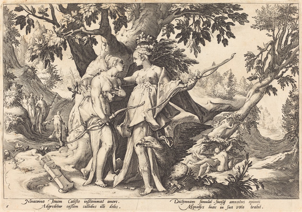 Jupiter Diana álruhájában elcsábítja Callistót alkotó: Workshop of Hendrick Goltzius, after Hendrick Goltzius