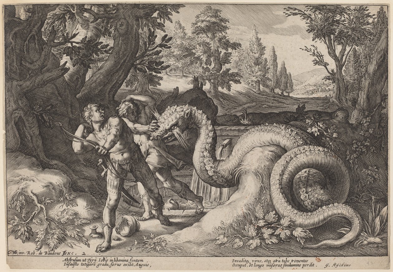 A sárkány felfalja Kadmusz társait alkotó: Workshop of Hendrick Goltzius, after Hendrick Goltzius