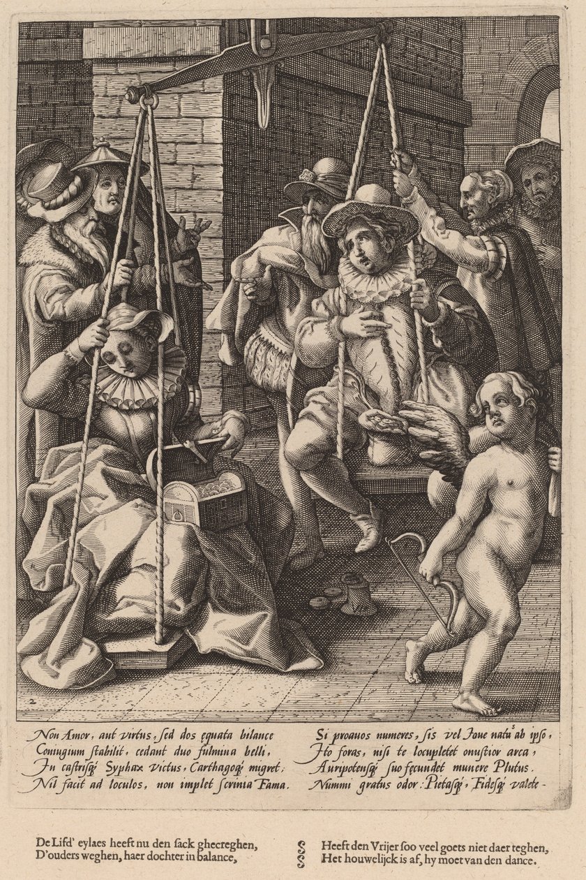 A házasság mérlegei alkotó: Workshop of Hendrick Goltzius, after Karel van Mander I