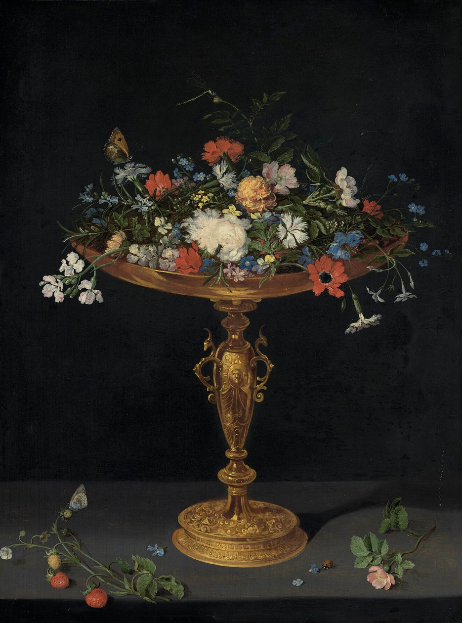 Virágok egy tazza egy párkányon alkotó: Workshop of Jan Brueghel the Elder