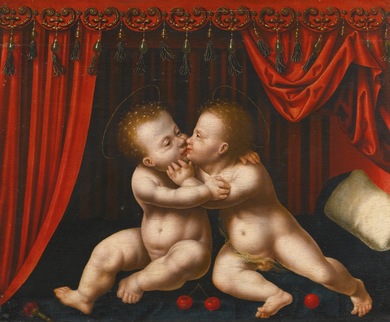 Holland: Christus en Johannes de Doper als kinderen A csecsemő Krisztus és Keresztelő János ölelkezése alkotó: Workshop of Joos van Cleve