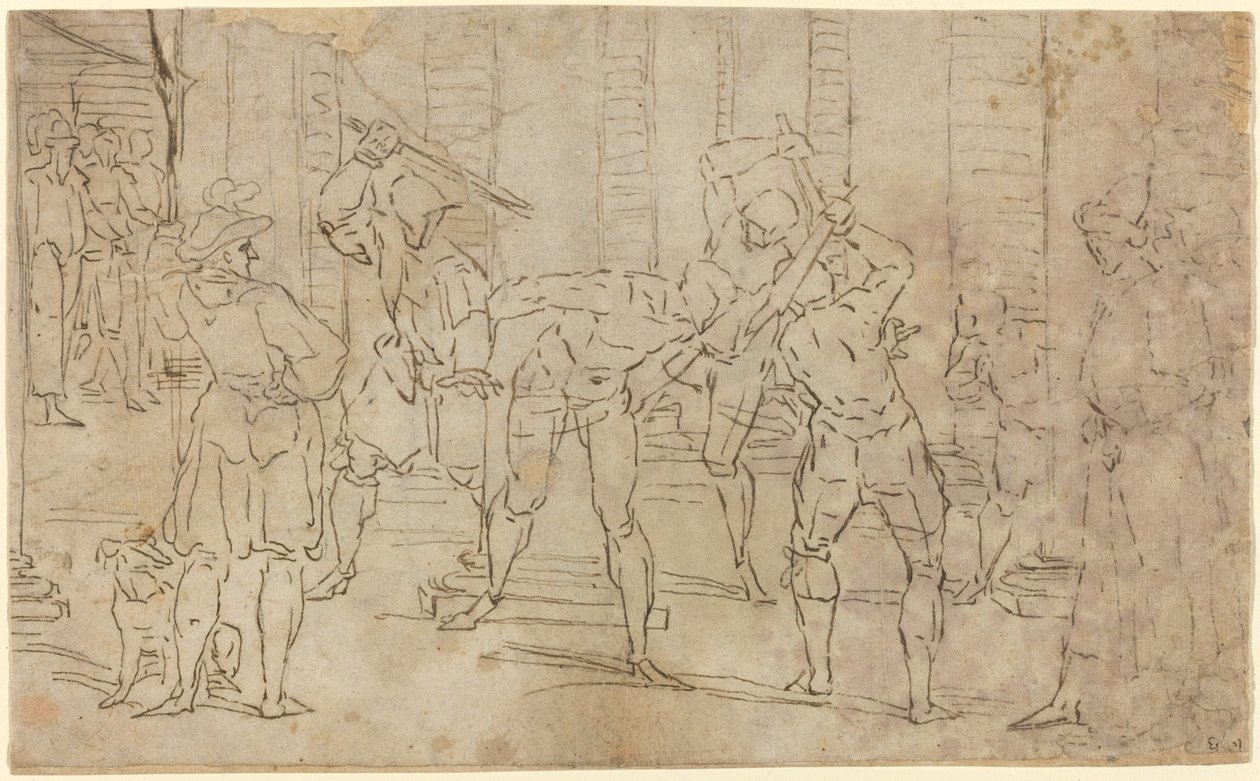 Krisztus megkorbácsolása alkotó: Workshop of Luca Cambiaso