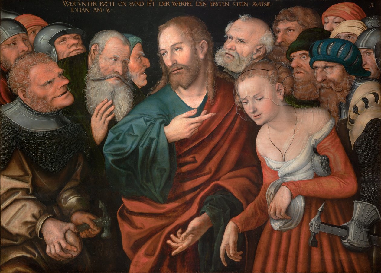 Német: Christus und die Ehebrecherin Jézus Krisztus és a házasságtörő asszony alkotó: workshop of Lucas Cranach the Elder