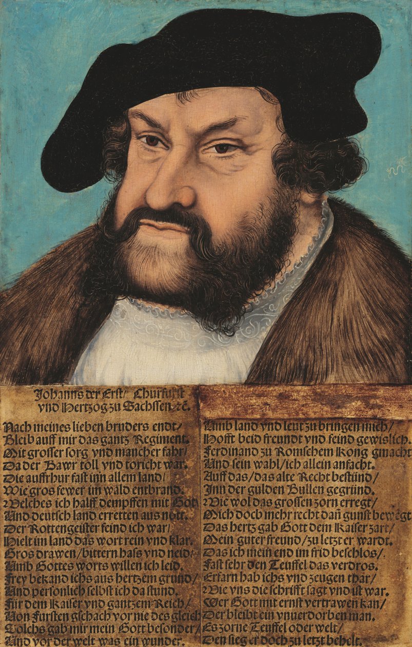 Németül: Johann der Beständige, Kurfürst von Sachsen (1486-1532) Johann the Steadfast. Szászország választófejedelme (1486-1532). alkotó: workshop of Lucas Cranach the Elder