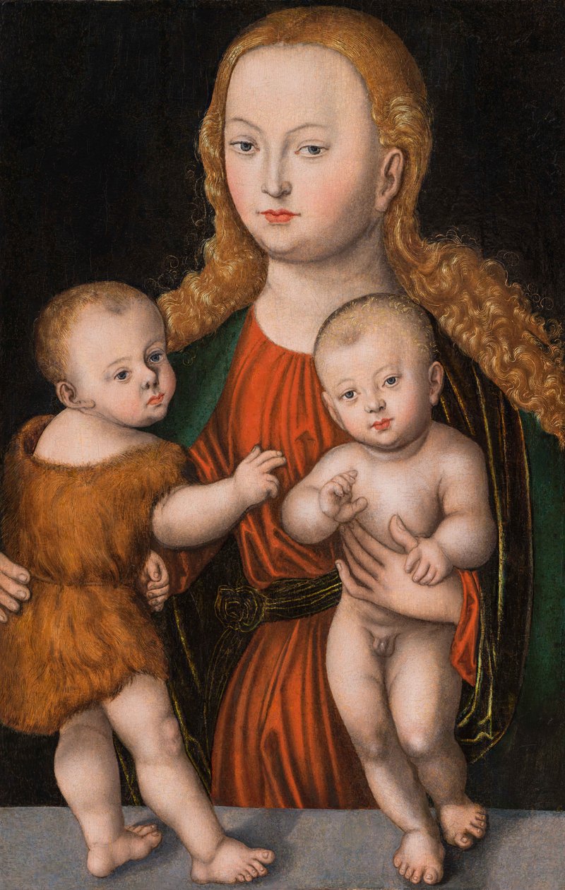 Német: Madonna mit Kind und Johannesknaben A Szűzanya és gyermeke a csecsemő Szent Jánossal alkotó: workshop of Lucas Cranach the Elder