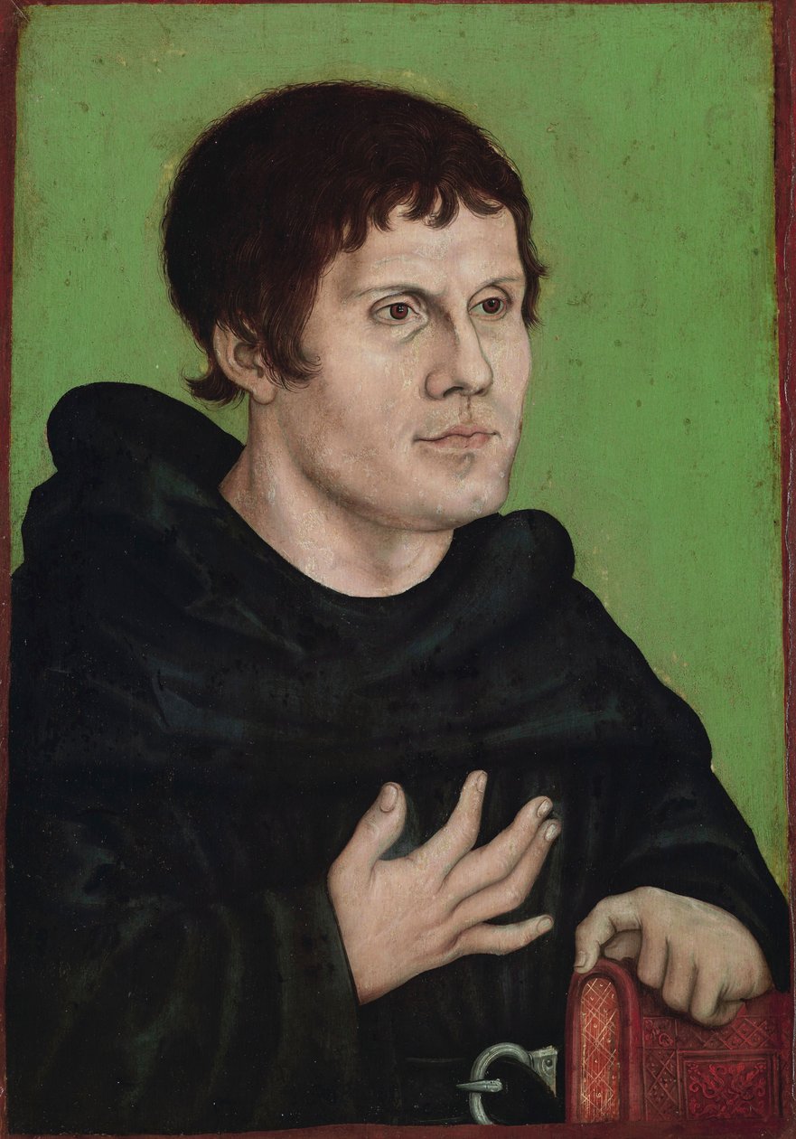 Német: Posthumes Bildnis Martin Luthers (1483-1546) als Augustinermönch Luther Márton Augustinus szerzetes posztumusz portréja alkotó: workshop of Lucas Cranach the Elder