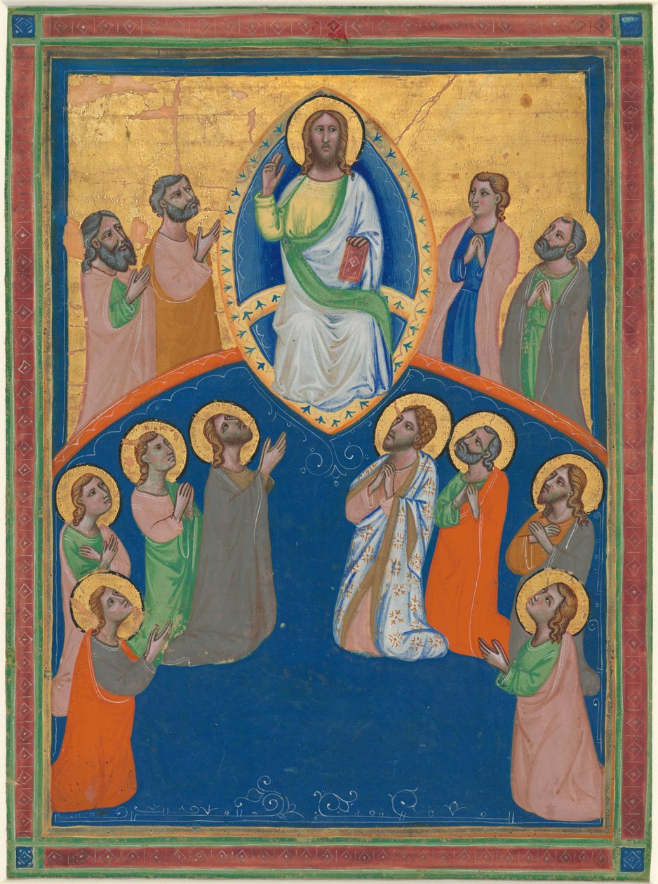 Krisztus a felségben tizenkét apostollal alkotó: Workshop of Pacino di Bonaguida