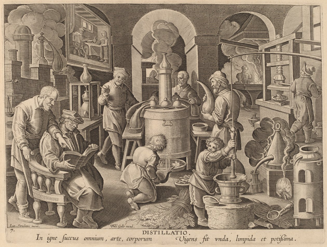 Distillatio (lepárlás) alkotó: Workshop of Philip Galle after Jan van der Straet