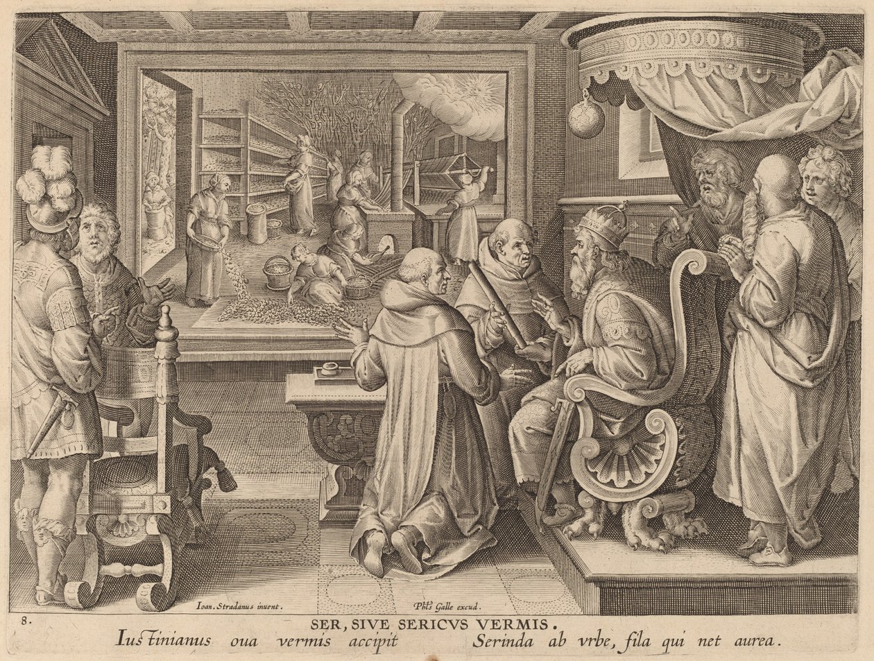 Ser, Sive Sericus Vermis (selyem vagy selyemhernyó) alkotó: Workshop of Philip Galle after Jan van der Straet