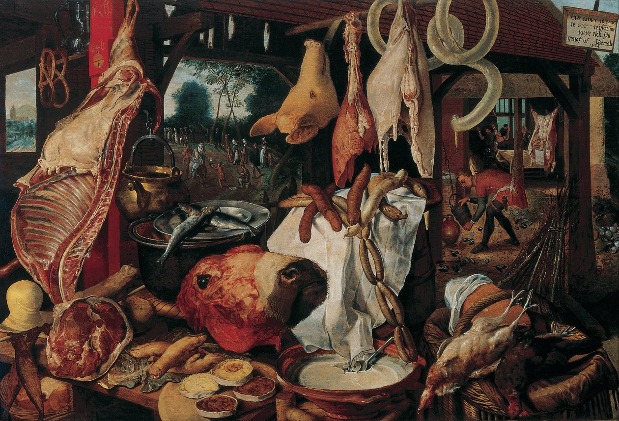 Csendélet hússal és a Szent Családdal alkotó: Workshop of Pieter Aertsen