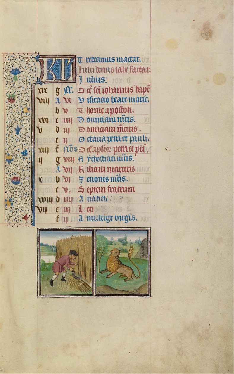 Egy ember arat; Oroszlán csillagjegye alkotó: Workshop of Willem Vrelant