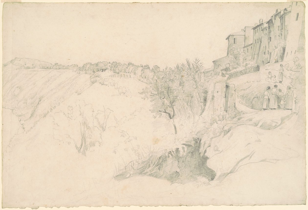 Domboldal házakkal és alakokkal alkotó: Worthington Whittredge