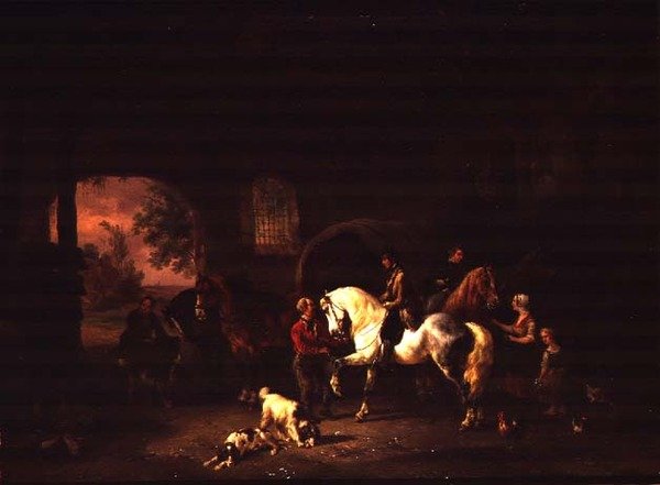 A fogadó ajtajában alkotó: Wouterus Verschuur