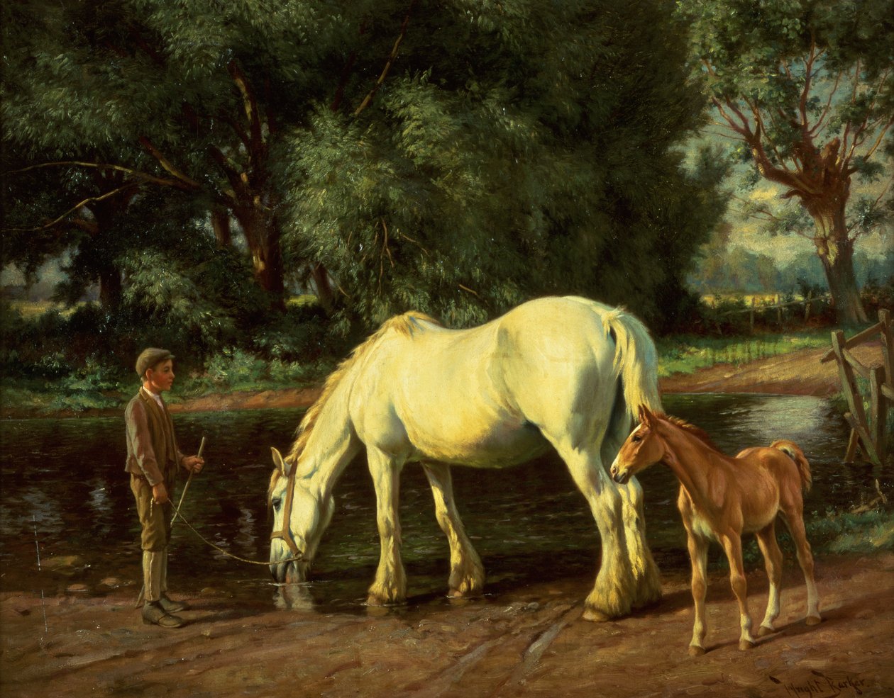 Egy kanca és csikója egy Fordnál (olaj, vászon) alkotó: Wright Barker