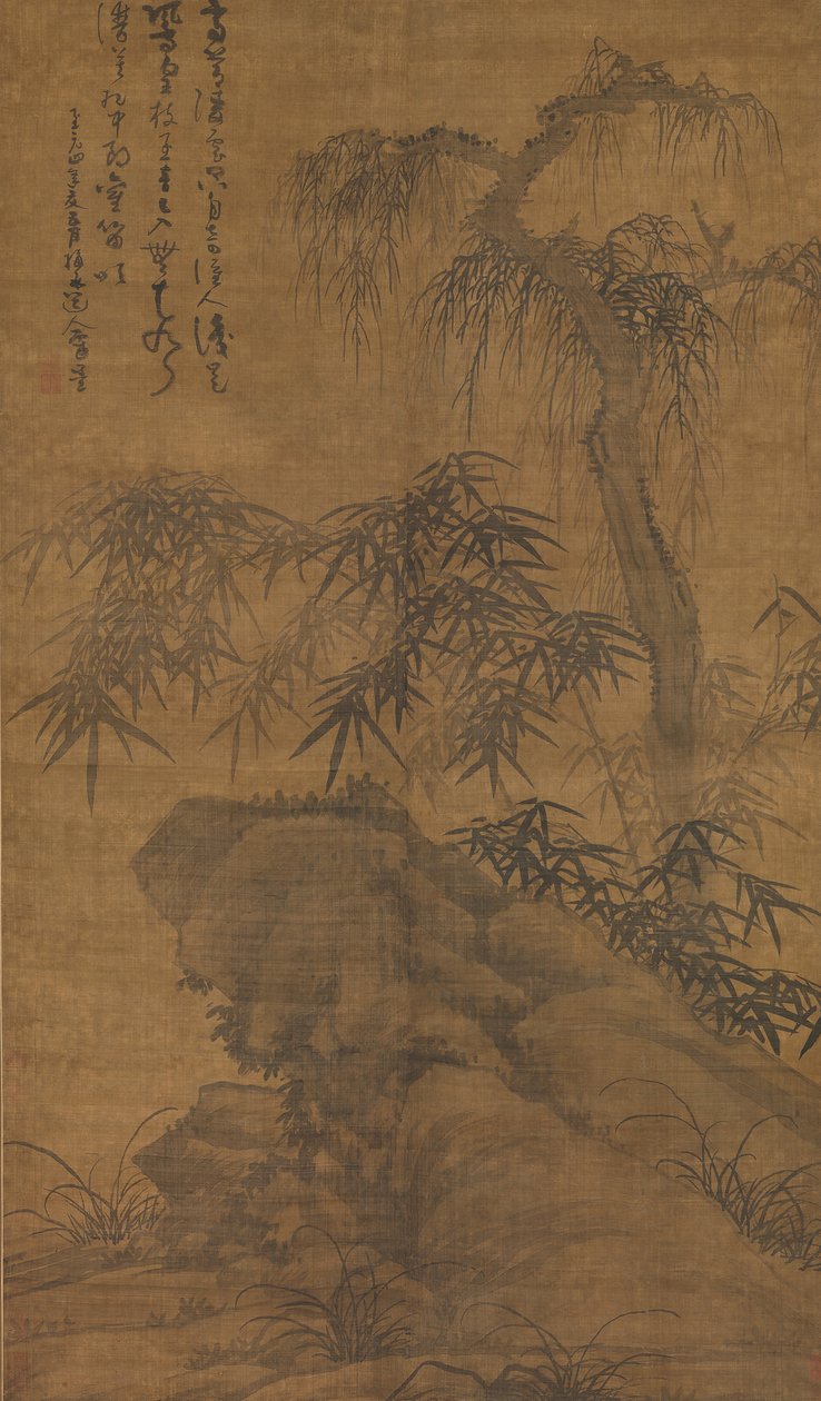 Bambusz, öreg fa és szikla, 1338-ban. alkotó: Wu Zhen