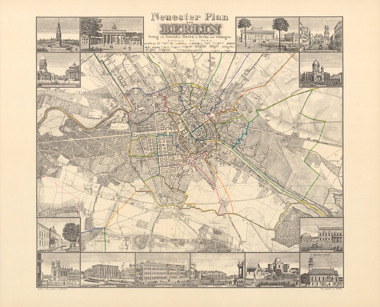Berlin történelmi térképe, kiadó: Verlag von Gebrueder Rocca, Berlin 1838 alkotó: W.v. Moellendorf