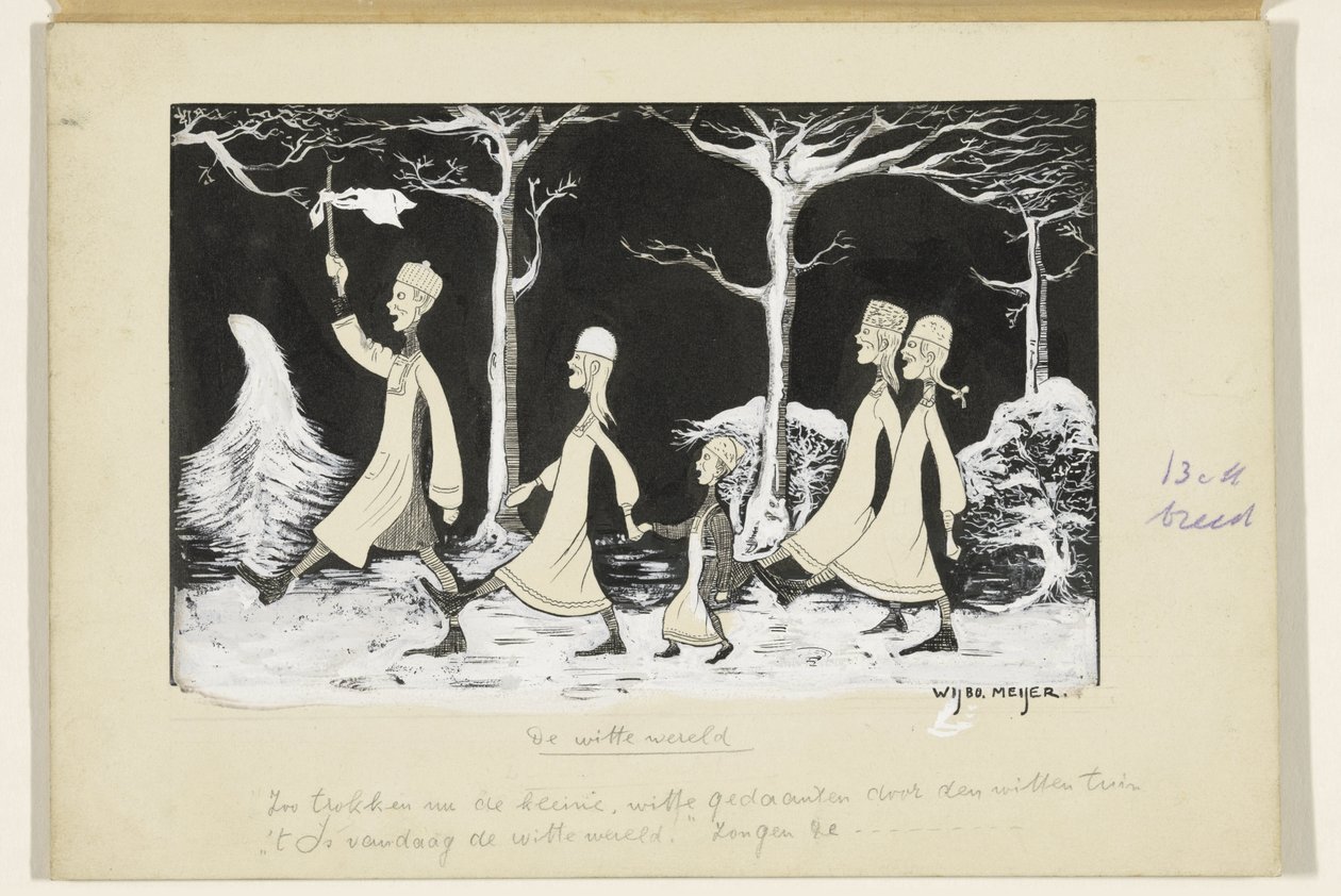 Henk, Anne, Hans, Noor és Elly menetelnek a havon alkotó: Wybo Meijer (signed by artist)