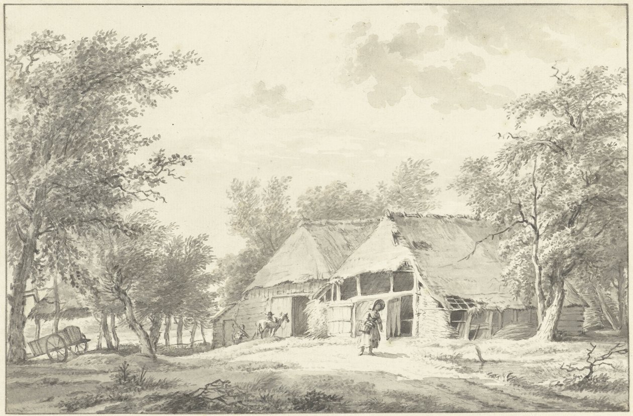 Táj farm és nő kosár alkotó: Wybrand Hendriks