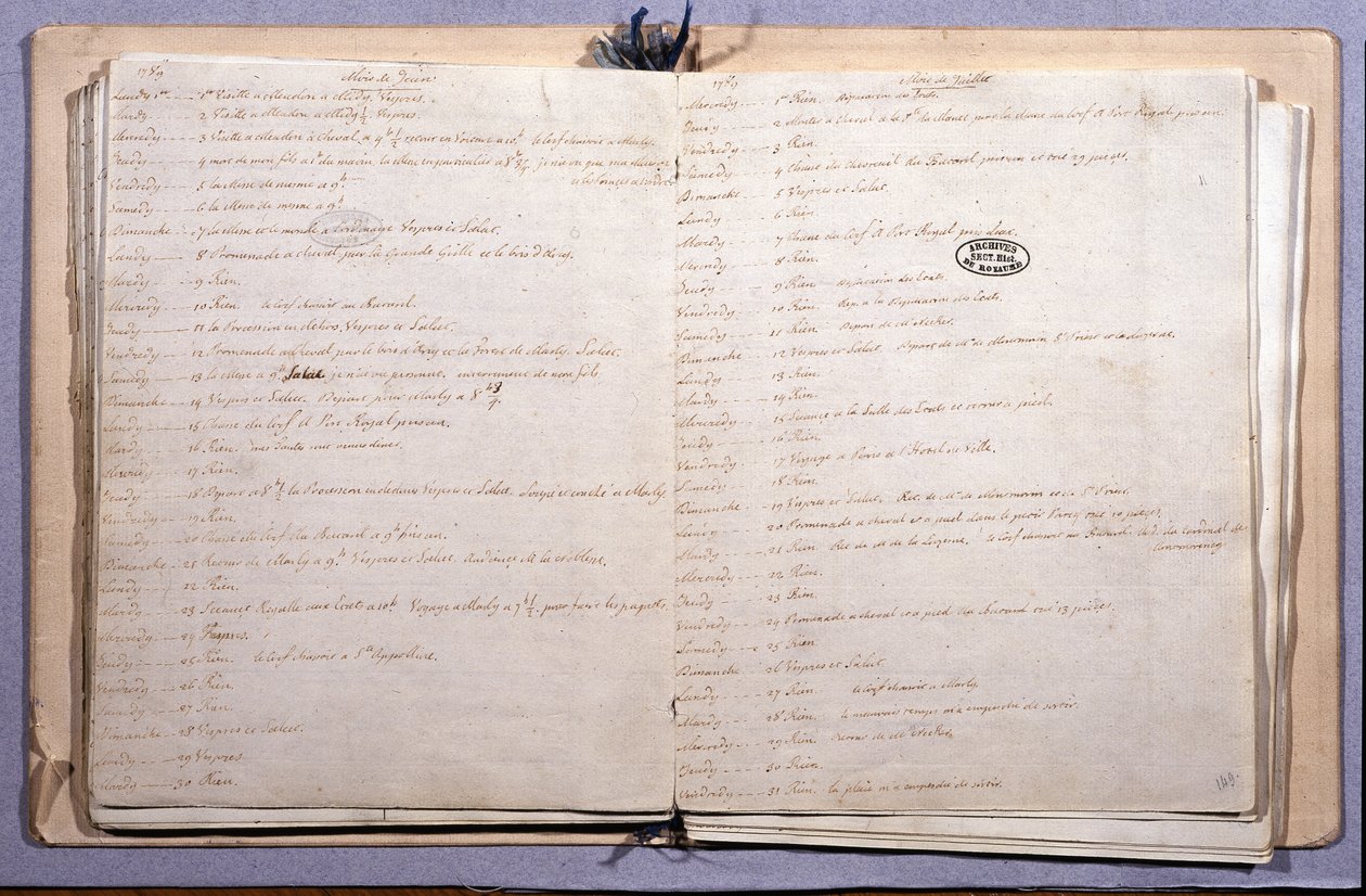Lajos folyóirata. 1789. június és július hónap. Jegyzetfüzet 17X21 cm. Archives Nationales. Párizs alkotó: XVI Louis