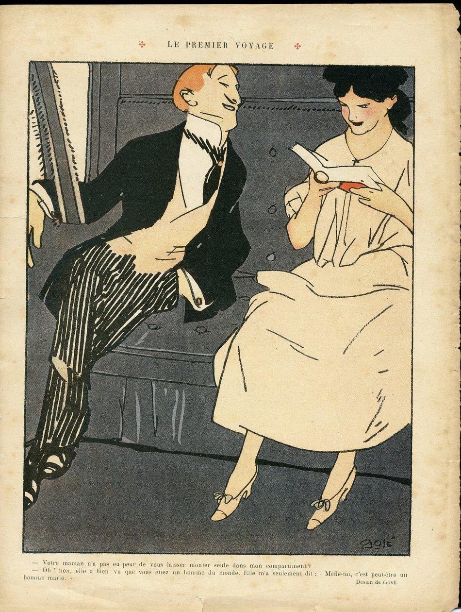 Illusztráció Xavier Gose-ről (1876-1915) a Le Lire-ben, 2010.08.27. – Az első utazás – Vasúti vonat, Férfidivat, Adultere alkotó: Xavier Gose