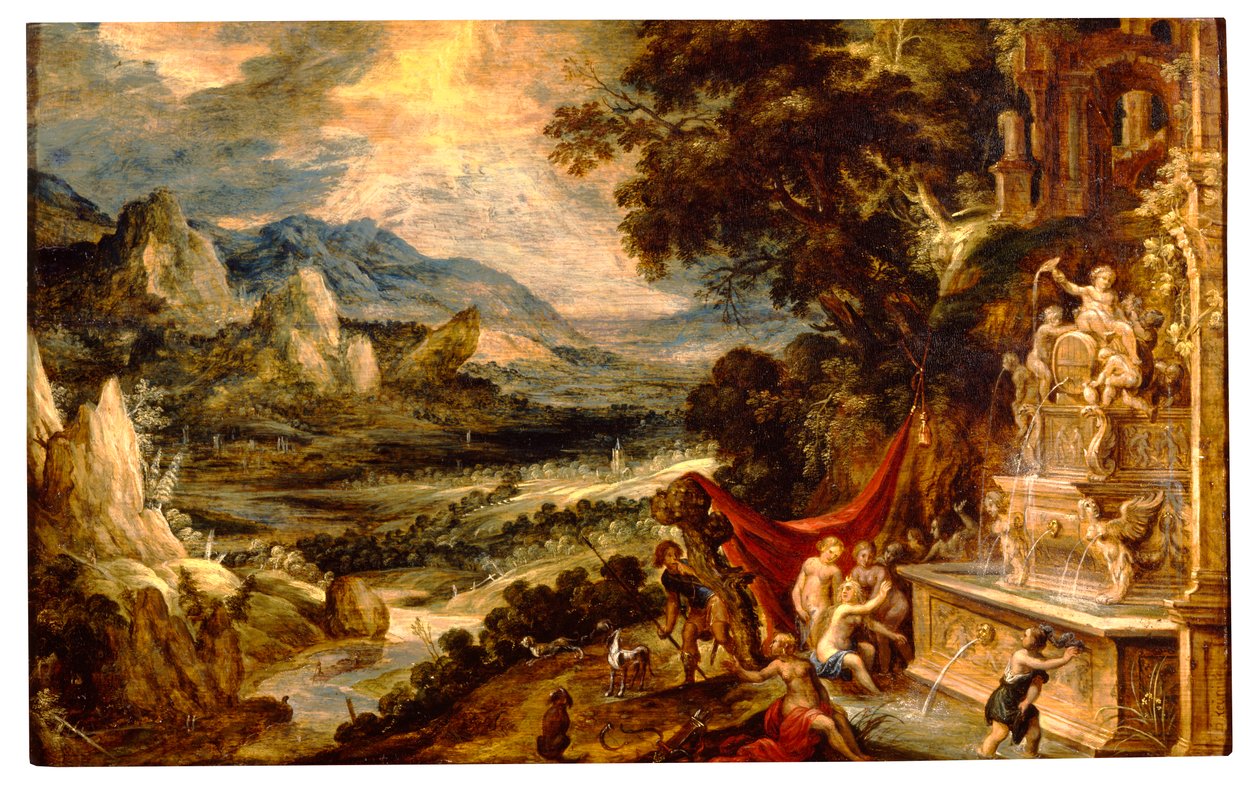 Táj Dianával és Actaeonnal (olaj a panelen) alkotó: Xavier Mellery