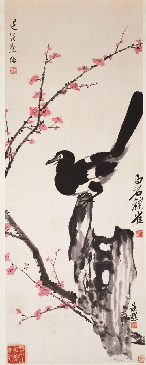 Szilvavirágok és szarka (tus és szín, papír) alkotó: Xiao Sun (1883 1944) Zhou Shaoxiang (1880 1954) Qi Baishi