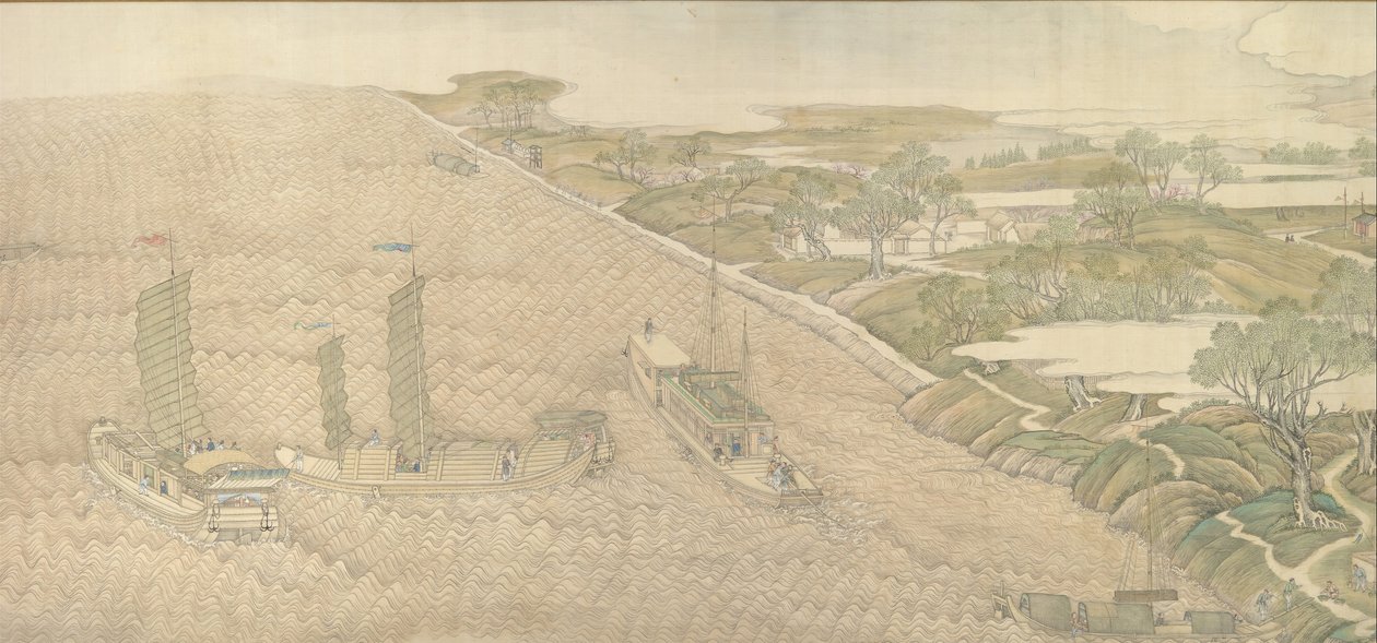 A Qianlong Emperors Southern Inspection Tour, Negyedik tekercs: A Huai összefolyása..., 1770. alkotó: Xu Yang