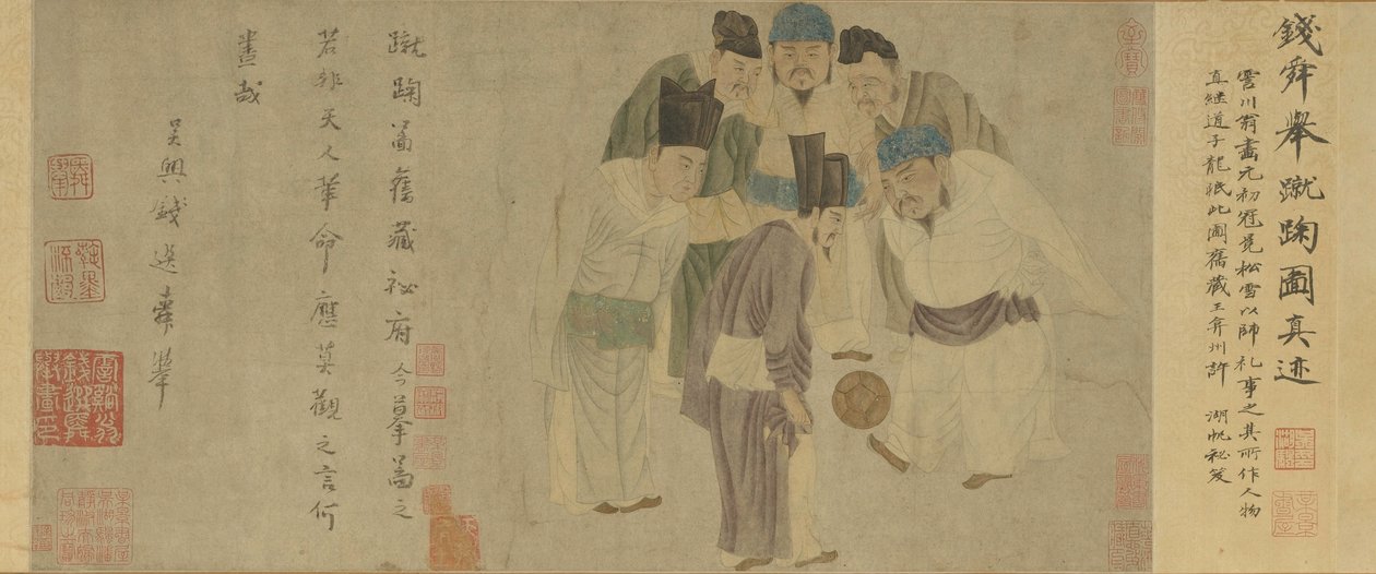 Cuju tekercs (Taizu császár cuju-t játszik) (színes, papír) alkotó: Xuan Qian