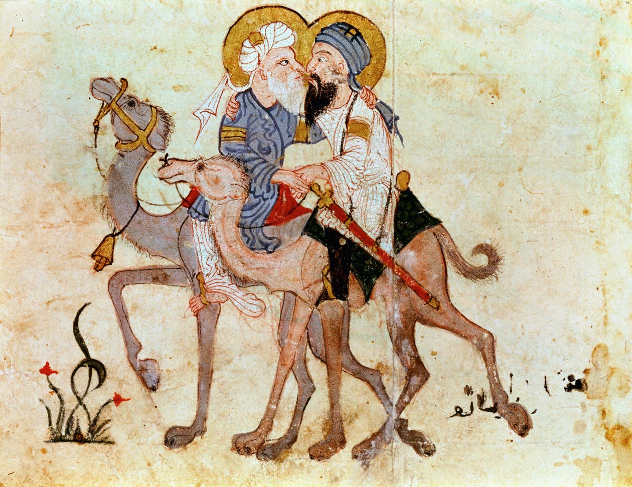 Abou Zayd és Al Harith búcsúja a Mekkába való visszatérés előtt ... alkotó: Yahya ibn Mahmud Al Wasiti