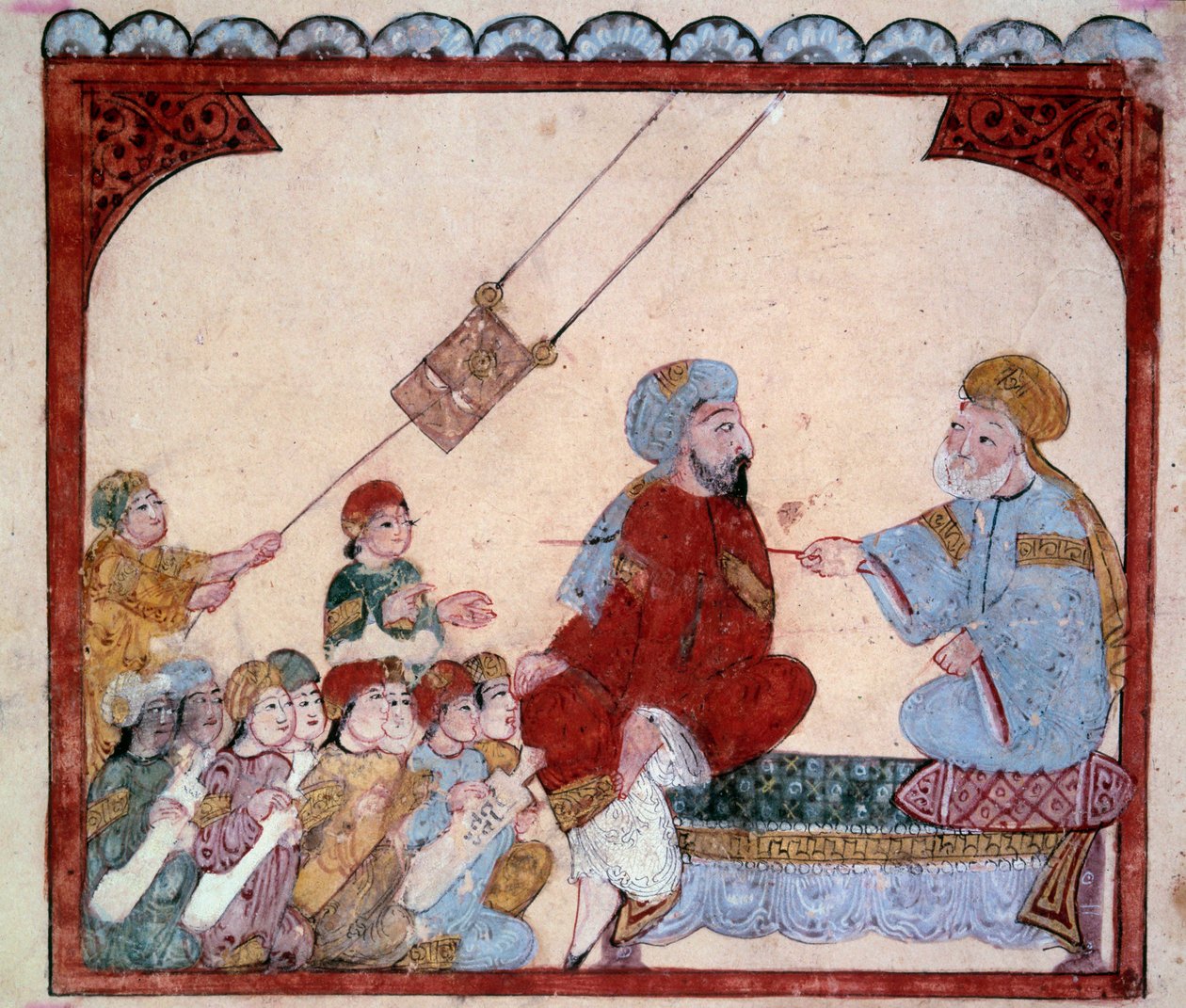 A vándor navigátor Abu-Zayd (Abu Zayd, Abu Zayd) Miniatűr tanár Abu Mohammed al-Kasim ibn Ali Hariri (vagy Al-Hariri vagy Al Hariri) (1054-1122) „Maqamat” (Szeances) című művéből Yahya Mahmud al-Wasiti (al-Wasiti) 1237-ben, Párizs, Párizs, B alkotó: Yahya ibn Mahmud Al Wasiti