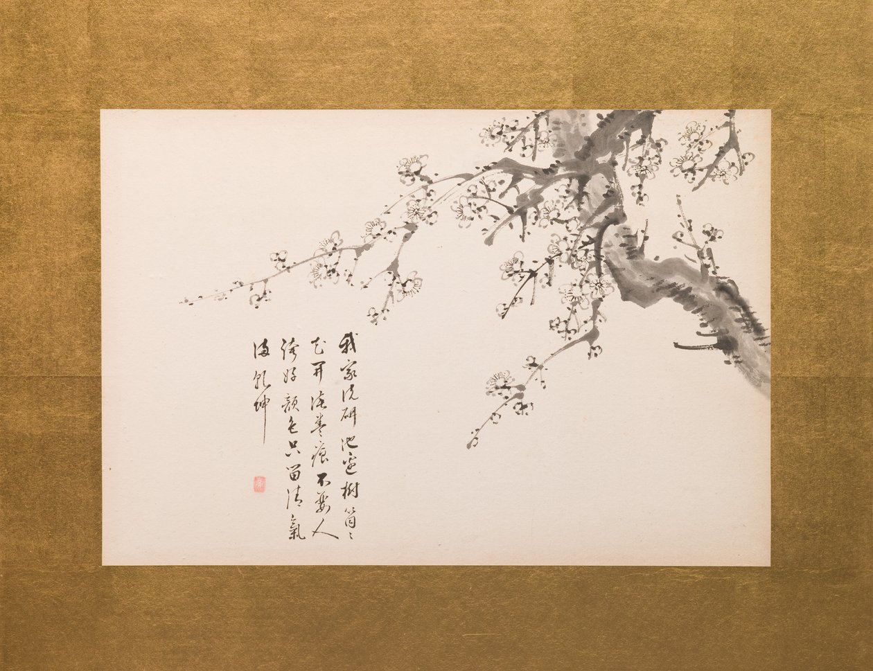 Prunus Blossoms, hajtogatott paraván, 1. tábla a 4-ből, Edo-korszak 1844 (tinta, papír) (lásd még 752779-82) alkotó: Yamamoto Baiitsu