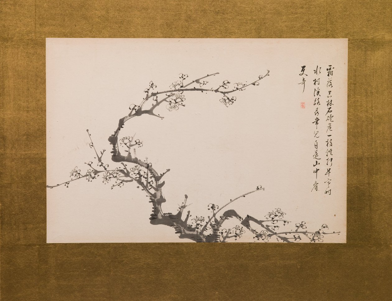 Prunus Blossoms, hajtogatott paraván, 3. panel a 4-ből, Edo-korszak 1844 (tinta, papír) (lásd még 752778-82) alkotó: Yamamoto Baiitsu