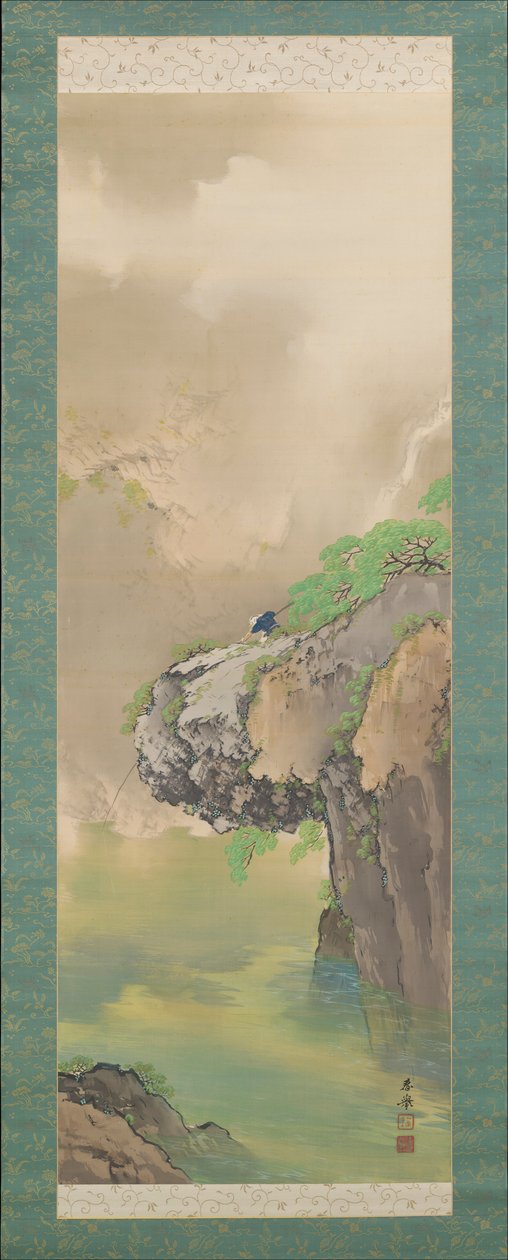 Horgászat a hegyi patak mellett alkotó: Yamamoto Shunkyo