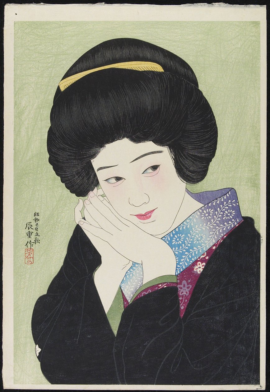 Sakai Yoneko színésznő, 1929. augusztus (színes fatömbnyomat) alkotó: Yamanaka Kodo 1869 1945 Yamanaka Kodo 1869 1945