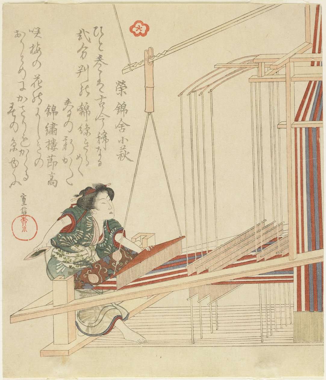 Woman Weaving, 19. század eleje alkotó: Yanagawa Shigenobu