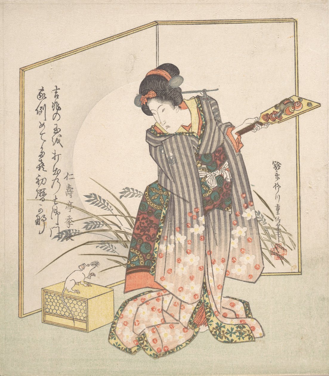 Újévi üdvözlőkártya patkányévre, 1828. alkotó: Yanagawa Shigenobu