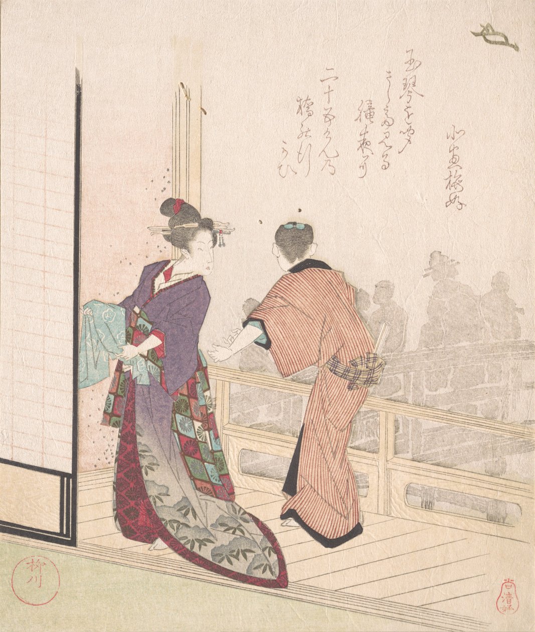 Jelenet egy teaház verandáján, XVIII-XIX. alkotó: Yanagawa Shigenobu