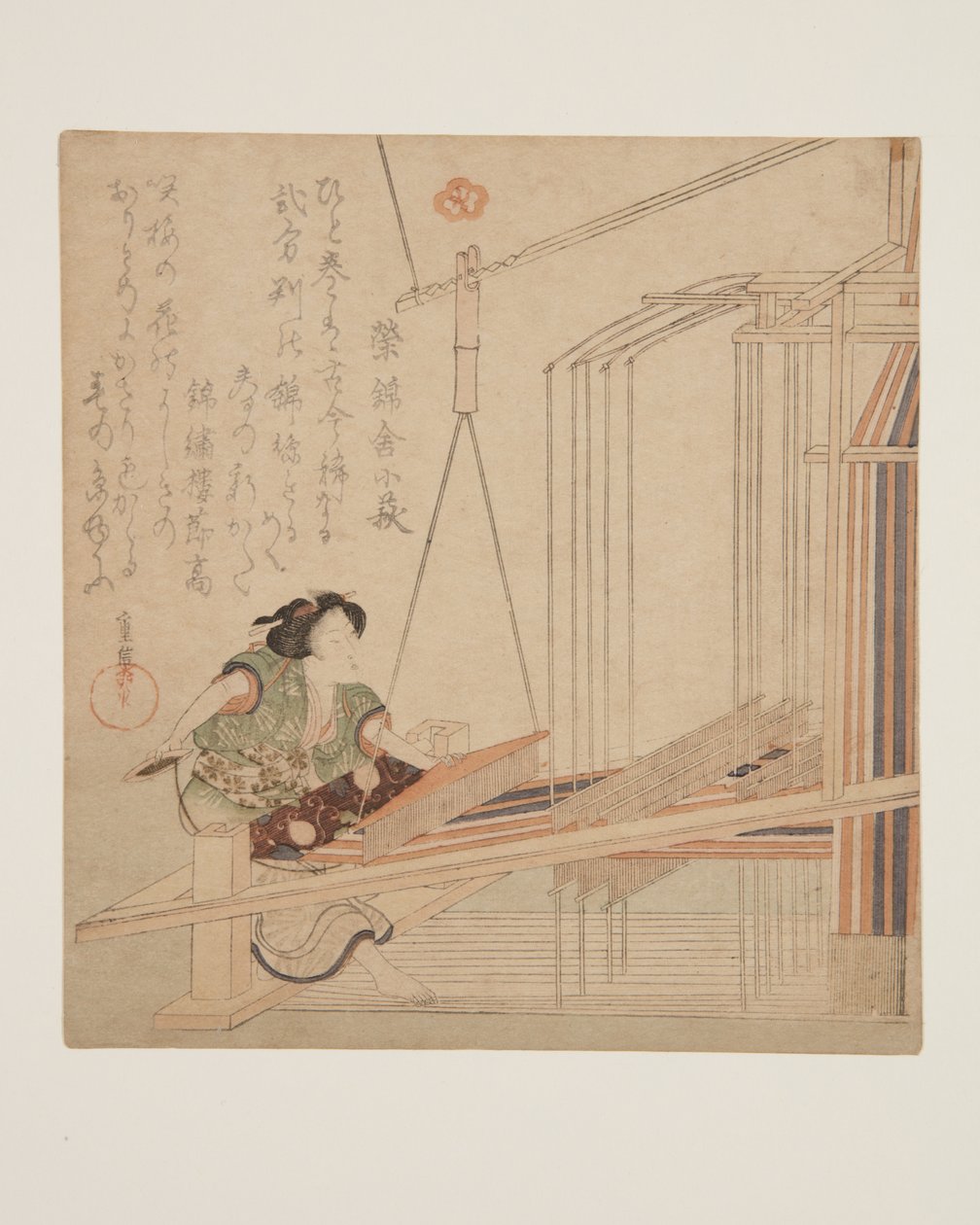 Szövőszékben szövő nő (színes fatömbnyomat) alkotó: Yanagawa Shigenobu