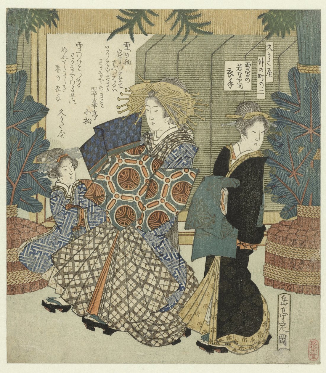 Második: Koromode Wakanaya hóruhája Yukiwake no Wakanaya uchi Koromode (cím a tárgyon) A Nakanochô a Hisakataya Poetry Society számára (sorozat címe) Hisakataya Nakanochô (sorozat címe a tárgyon) alkotó: Yashima Gakutei