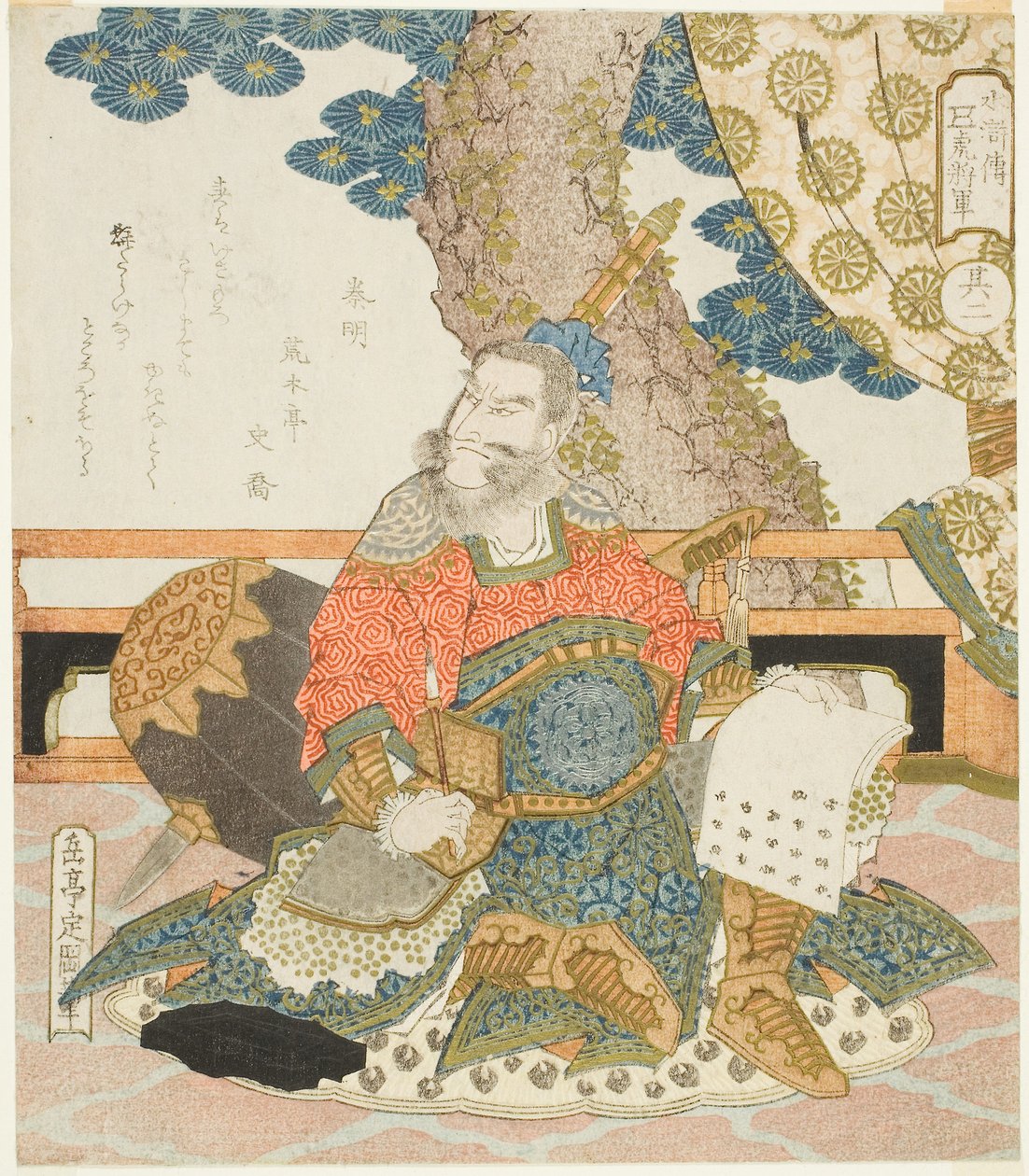 Qin Ming (Shinmei), 1828 körül (színes fatömb nyomatok fémes pigmentekkel; surimono shikishiban pentaptych) magyar alkotó: Yashima Gakutei