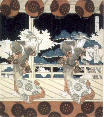 Két táncos a színpadon, a The Dance at Furuichi című sorozatból a Hisakataya csoport számára, 1822 körül (tinta) alkotó: Yashima Gakutei