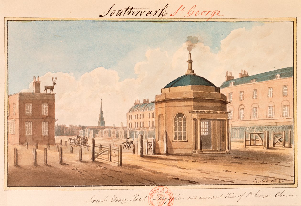 Turnpike a Great Dover Roadon, Southwark, London, 1825 alkotó: Yates