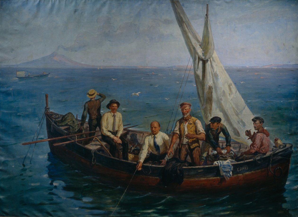 Lenin és Makszim Gorkij író a halászokkal a Capri-szigeten, 1946 alkotó: Yefim Mikhailovich Tcheptsov