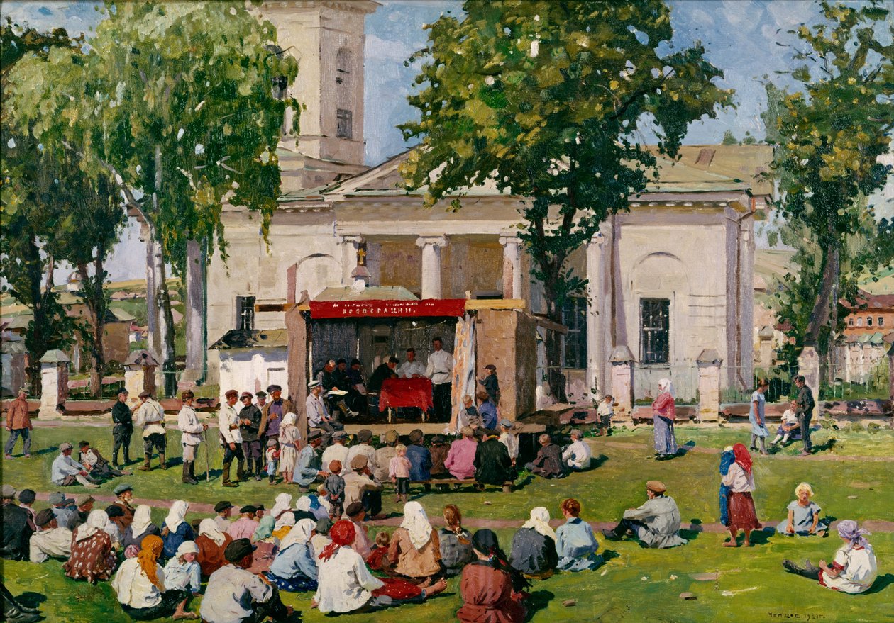 Az Együttműködés Napja egy faluban, 1926 alkotó: Yefim Mikhailovich Tcheptsov