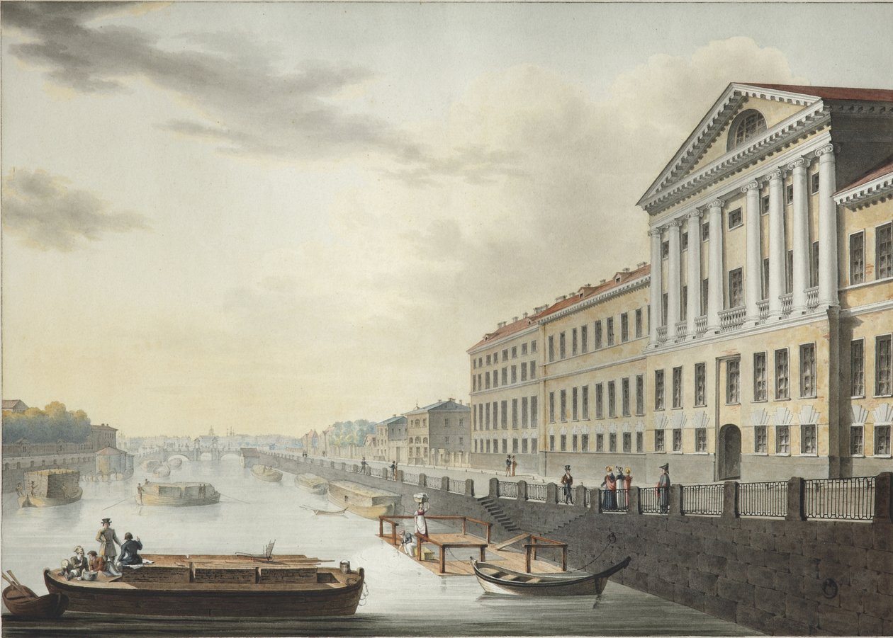 Kilátás a Fontanka folyóra az Izmailovsky-hídról, 1820-1823 alkotó: Yermolai Ivanovich Yesakov