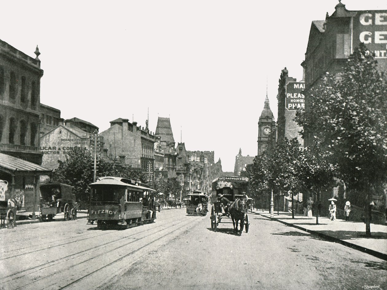Collins Street, a Russell Streetről nyugatra nézve, Melbourne, Ausztrália, 1895. alkotó: York and Son